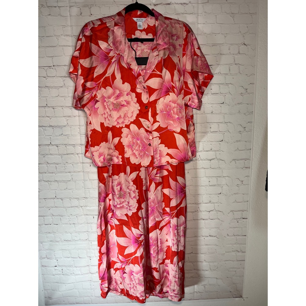 Vintage Floral Pink-Red Two-Piece Pajama Set